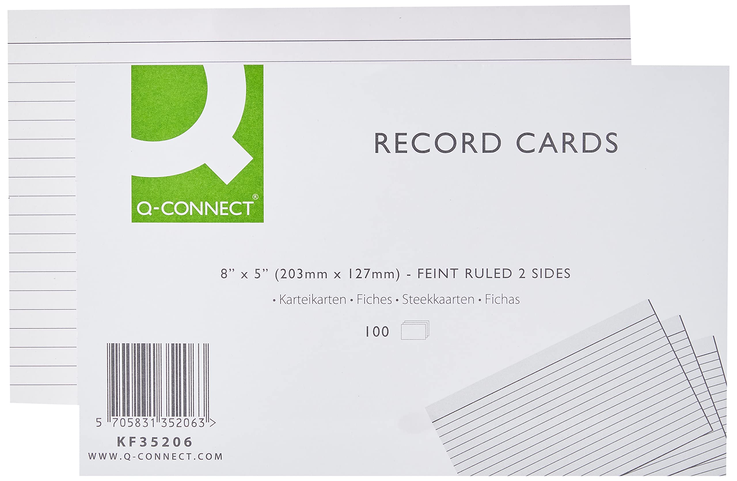 Q-Connect Record Cards - Ruled Feint White | 203 x 127mm | 100 Pack