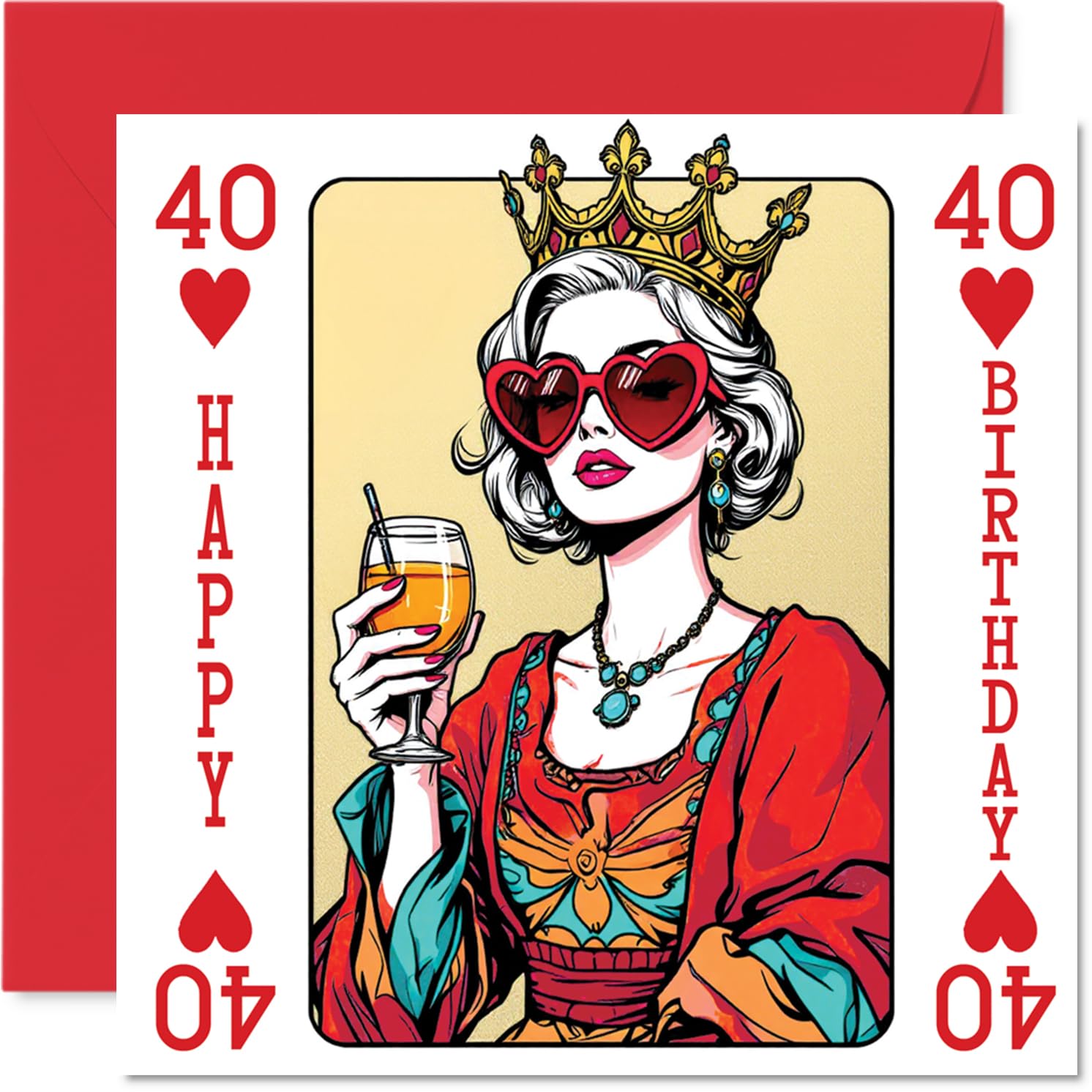 Stuff4 40th Birthday Card for Women - Queen Playing Card Design | 145mm Square 1