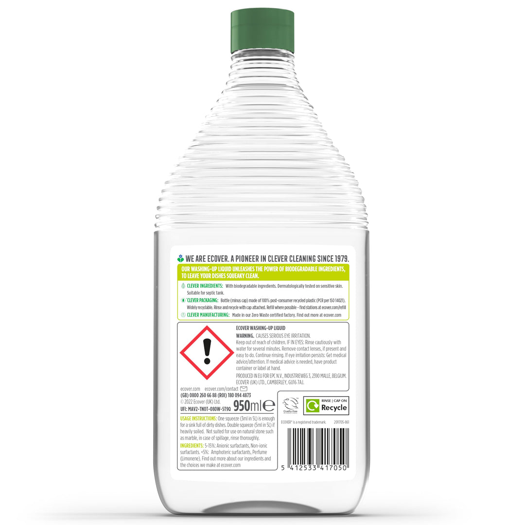 Ecover Washing Up Liquid - Dishwashing Soap, Tough on Grease, Fresh Scent, 990g