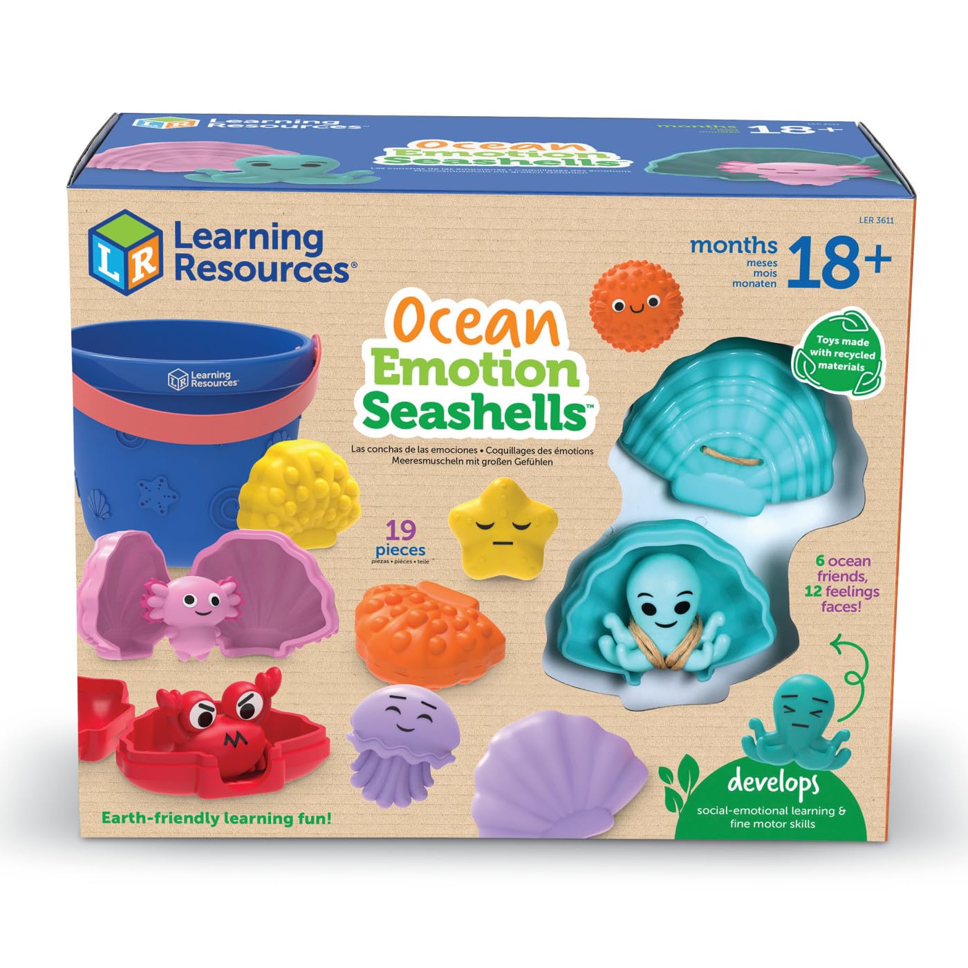 Learning Resources Ocean Emotion Seashells - Social Emotional Learning Toy | Ages 18 Months+ | 19 Piece Set