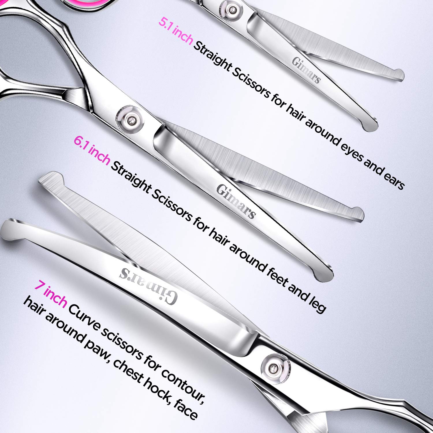 Gimars 6-in-1 Professional Dog Grooming Scissors Set | 4CR Stainless Steel | Pink 3