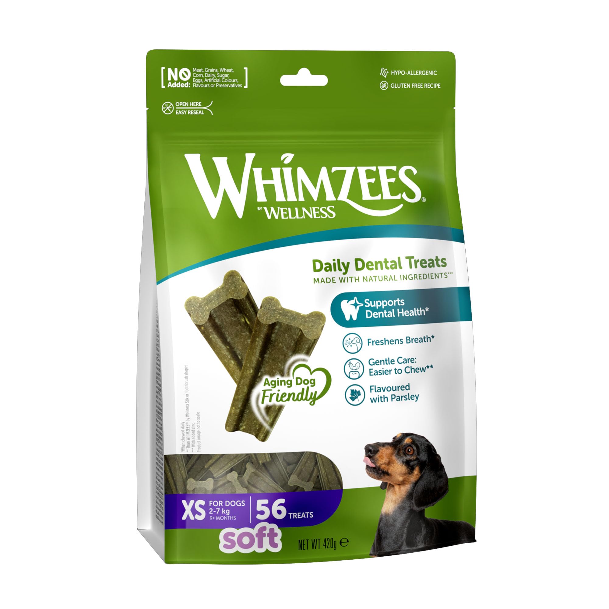 WHIMZEES Soft Dental Sticks for Extra Small Dogs - 56 Count, Parsley Flavored, Grain-Free