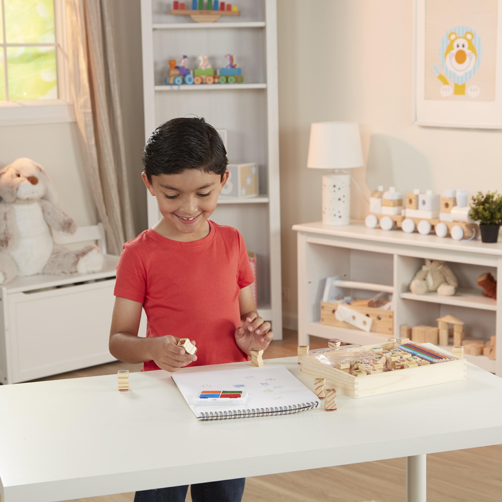 Melissa & Doug Favourite Things Stamp Set - 32-Piece Wooden Stamp Kit with Colored Pencils & Washable Ink Pad for Kids 4+ 13