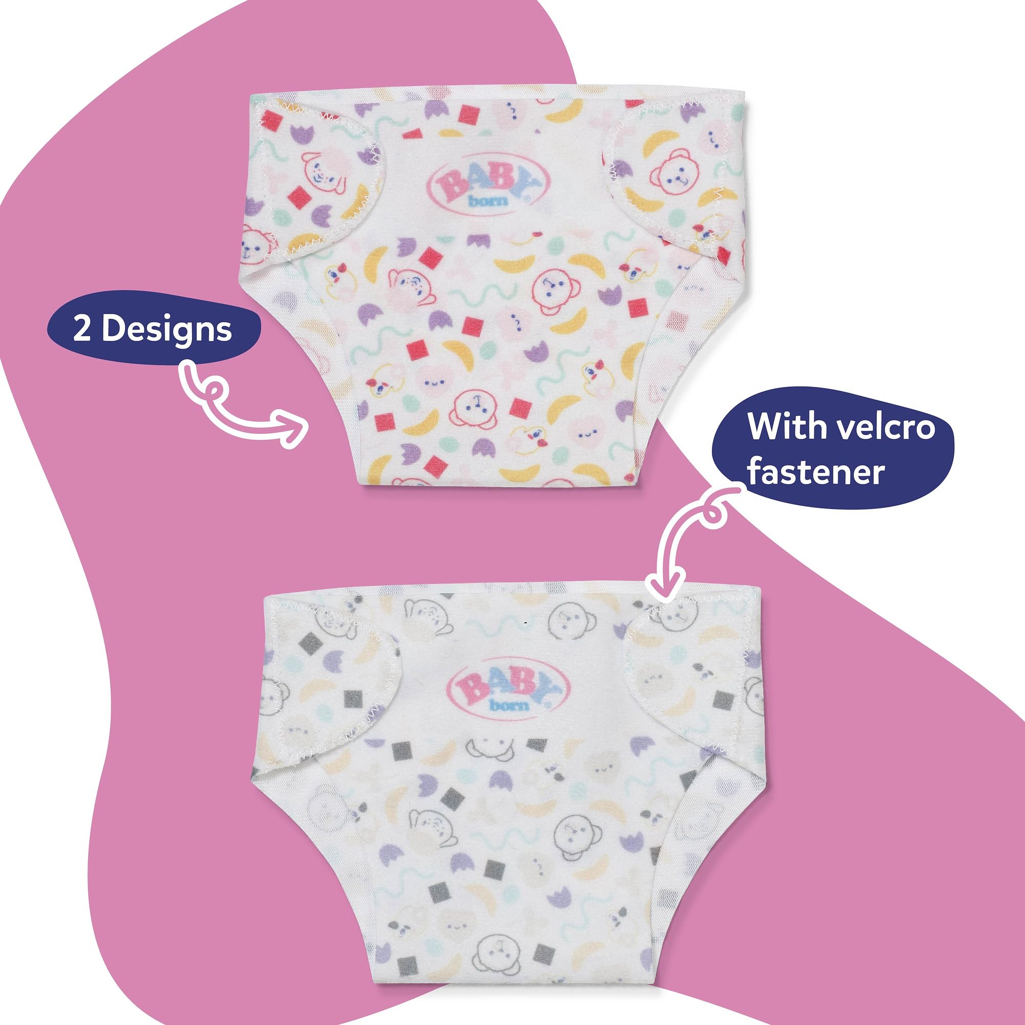 BABY born Diapers - 2 Reusable Cloth Diapers for 36cm Dolls | Polyester 2