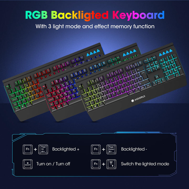 KOORUI Gaming Keyboard - Wired Mechanical Tactile Switch RGB Backlit 104-Key PC & Mac