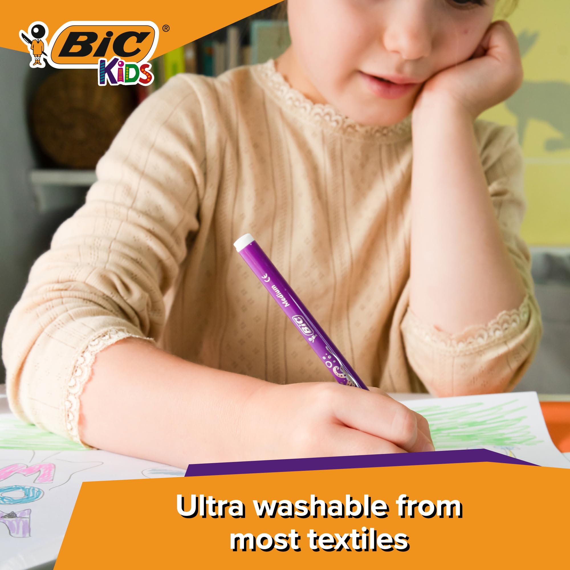 BIC Kids Kid Couleur Felt Tip Pens - Assorted Colors Medium Point Washable Markers for Kids, Pack of 12 28