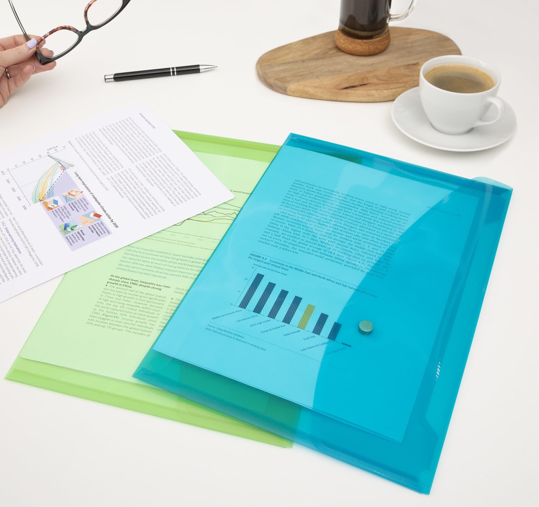 RAPESCO 1494 ECO Recycled Popper Wallets - A4+, Assorted Bright Transparent, Pack of 20 8