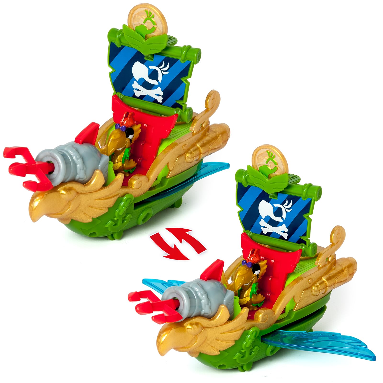 PIRATIX ADVENTURE WORLD Sky Hunter Pirate Ship Playset | Flapping Wings | Fires Cannon | Includes Captain Wings Figure 2