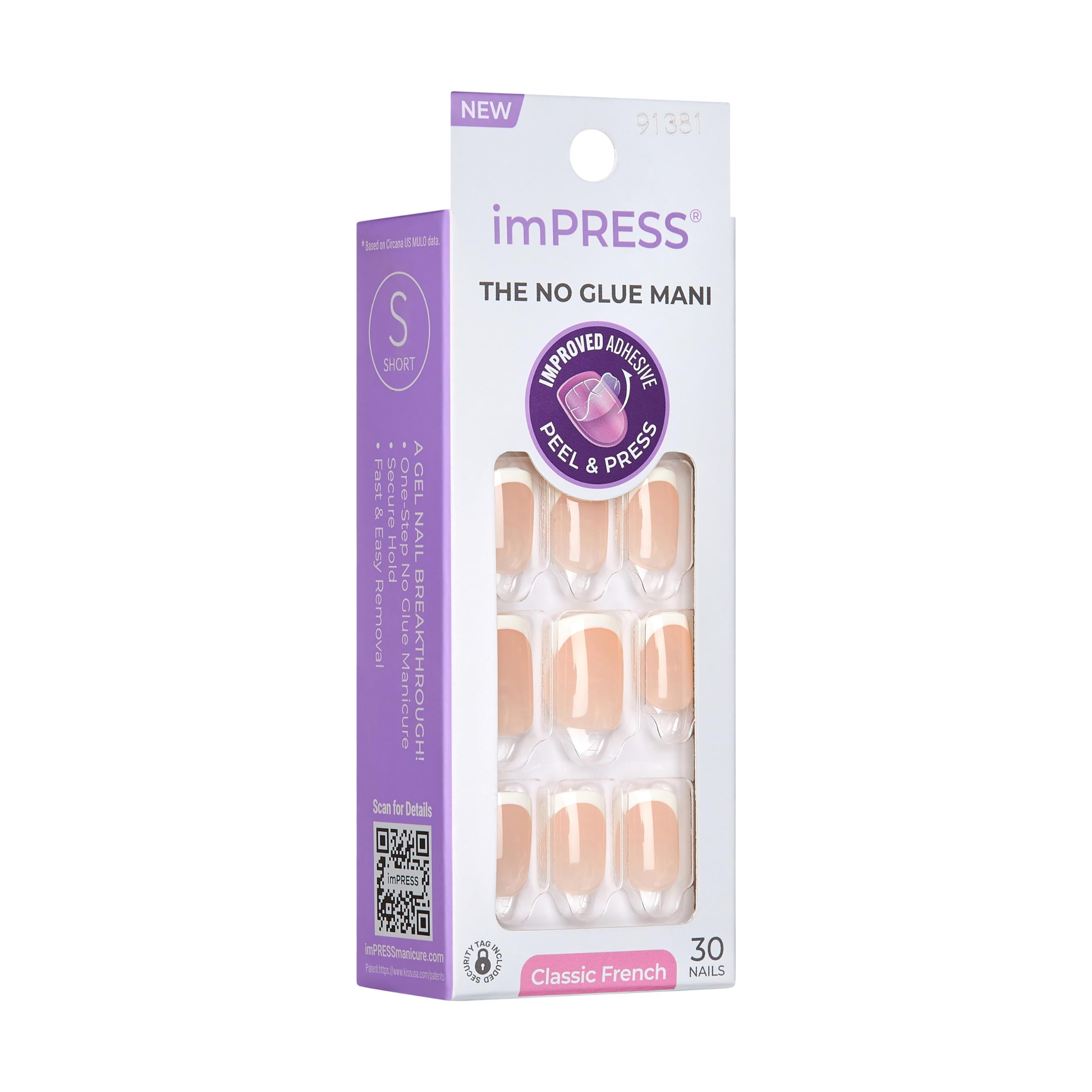 KISS imPRESS Press On Nails - Classic French Manicure | Short Square | 33 Ct. 8