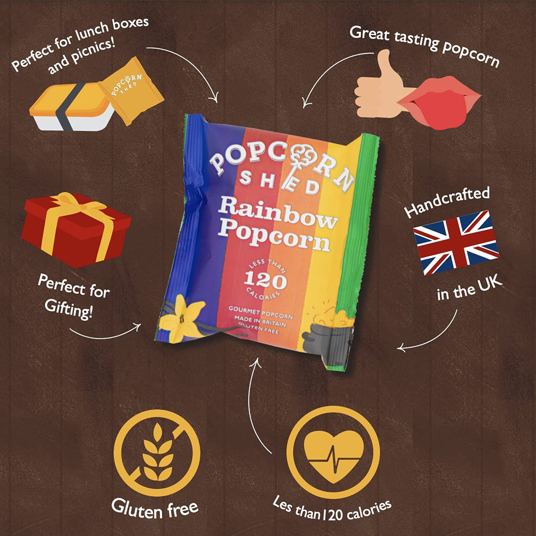 Popcorn Shed Rainbow Gourmet Popcorn Snack Pack - Vanilla Caramel Multicoloured Popcorn, Gluten Free, 24g
