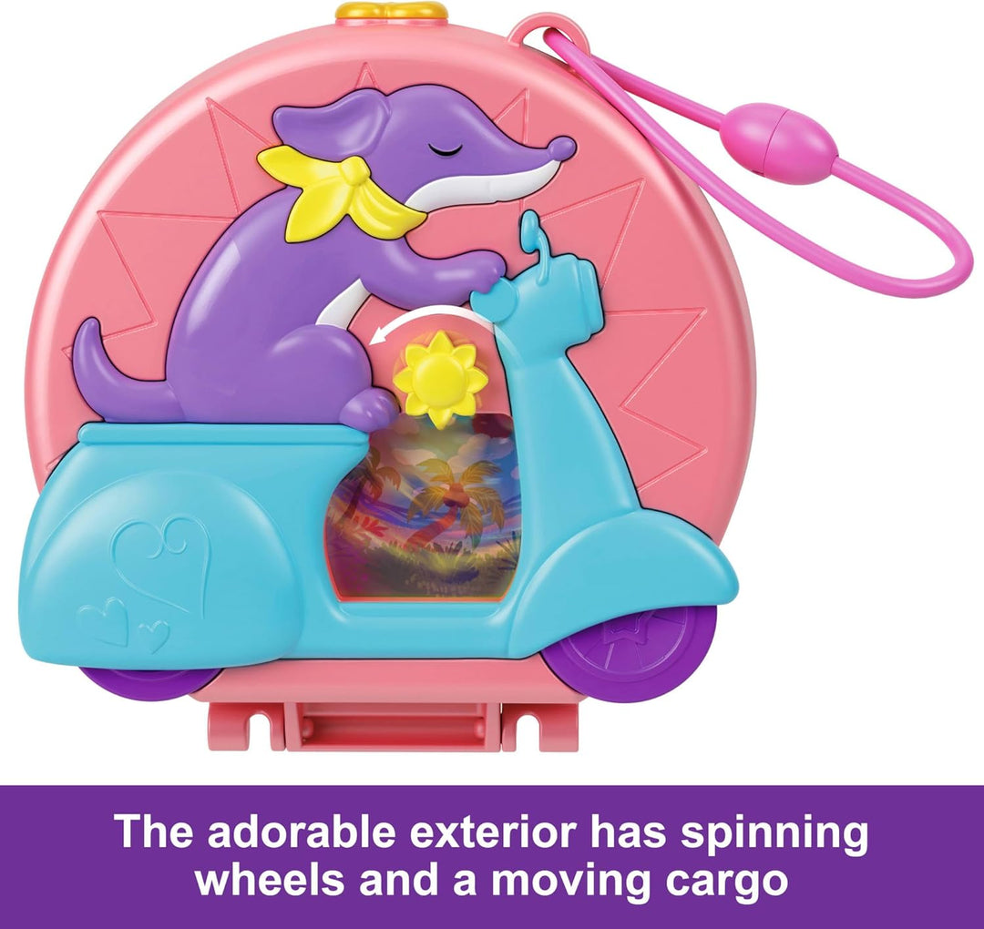 Polly Pocket Adventure Moped Compact - Doll Playset with 2 Micro Dolls & Puppy Pet, Ages 4-10