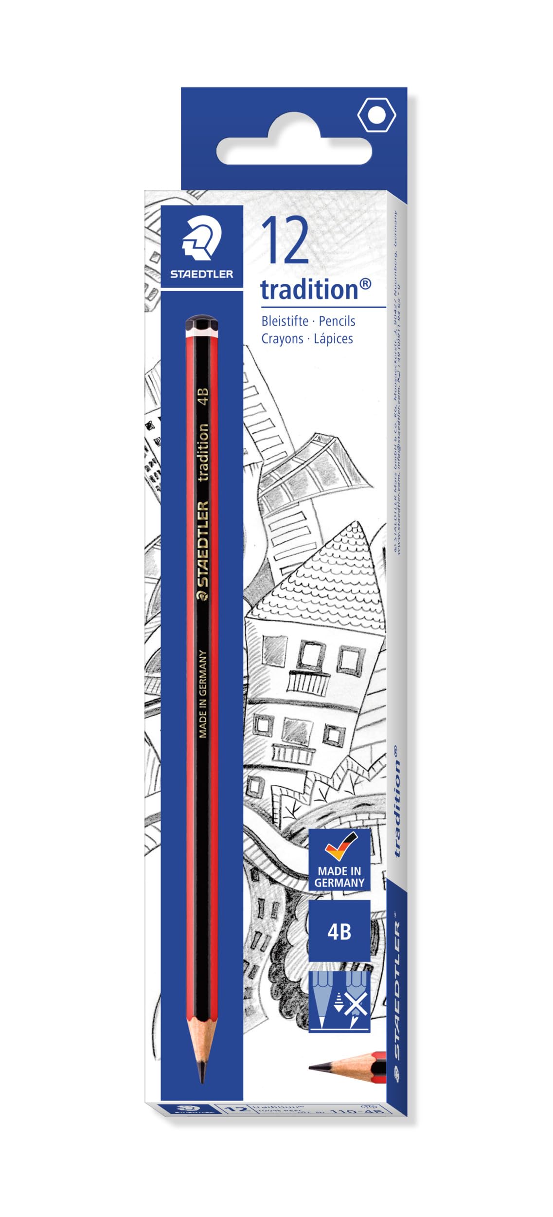 STAEDTLER Tradition Graphite Pencil 110-4B - 4B Hardness | 2mm Lead | Box of 12 1