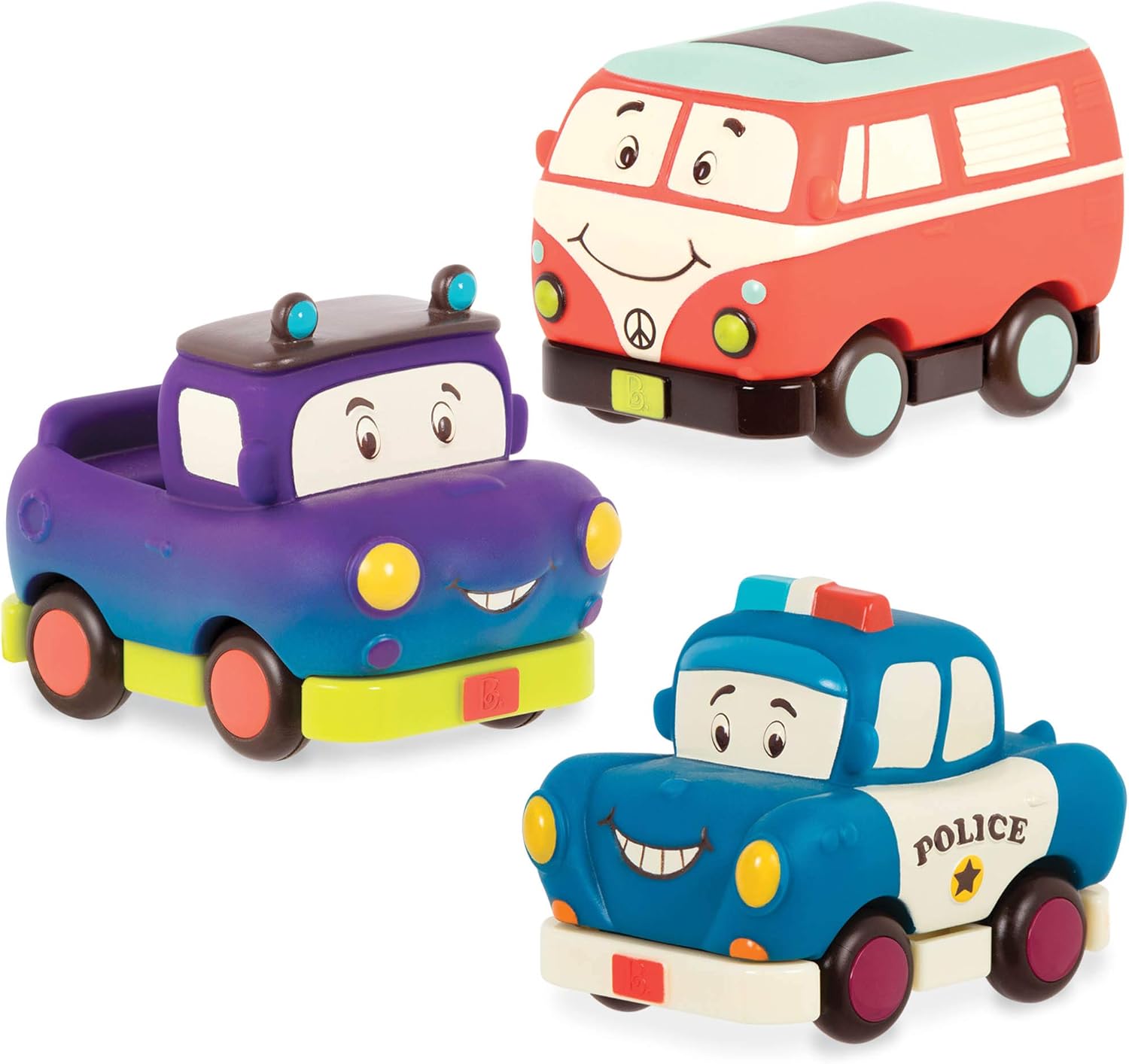B. Toys Mini Pull-Back Vehicles Set - 3-Pack Friction Cars for Toddlers 12 Months+ 1