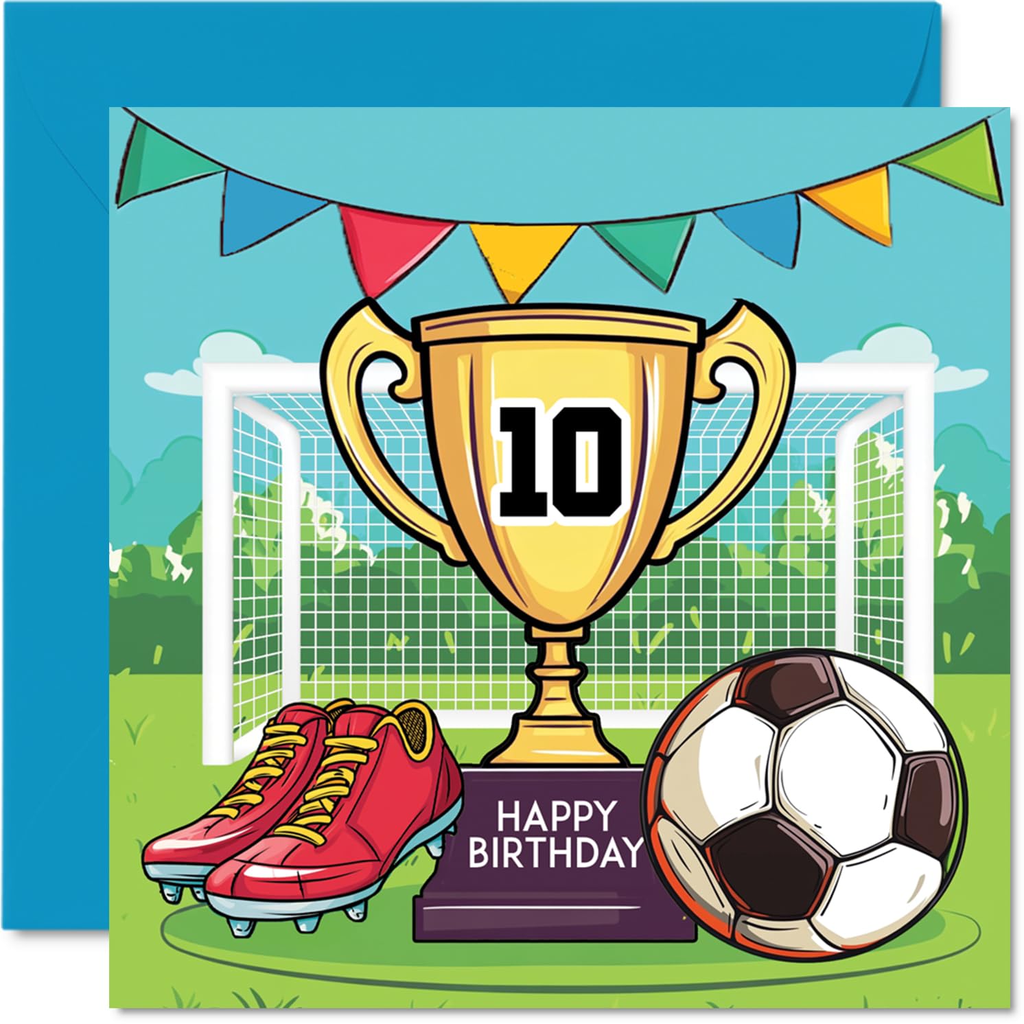 Stuff4 10th Birthday Card for Boys - Football Trophy Design | 145mm Square | Blank Inside 1