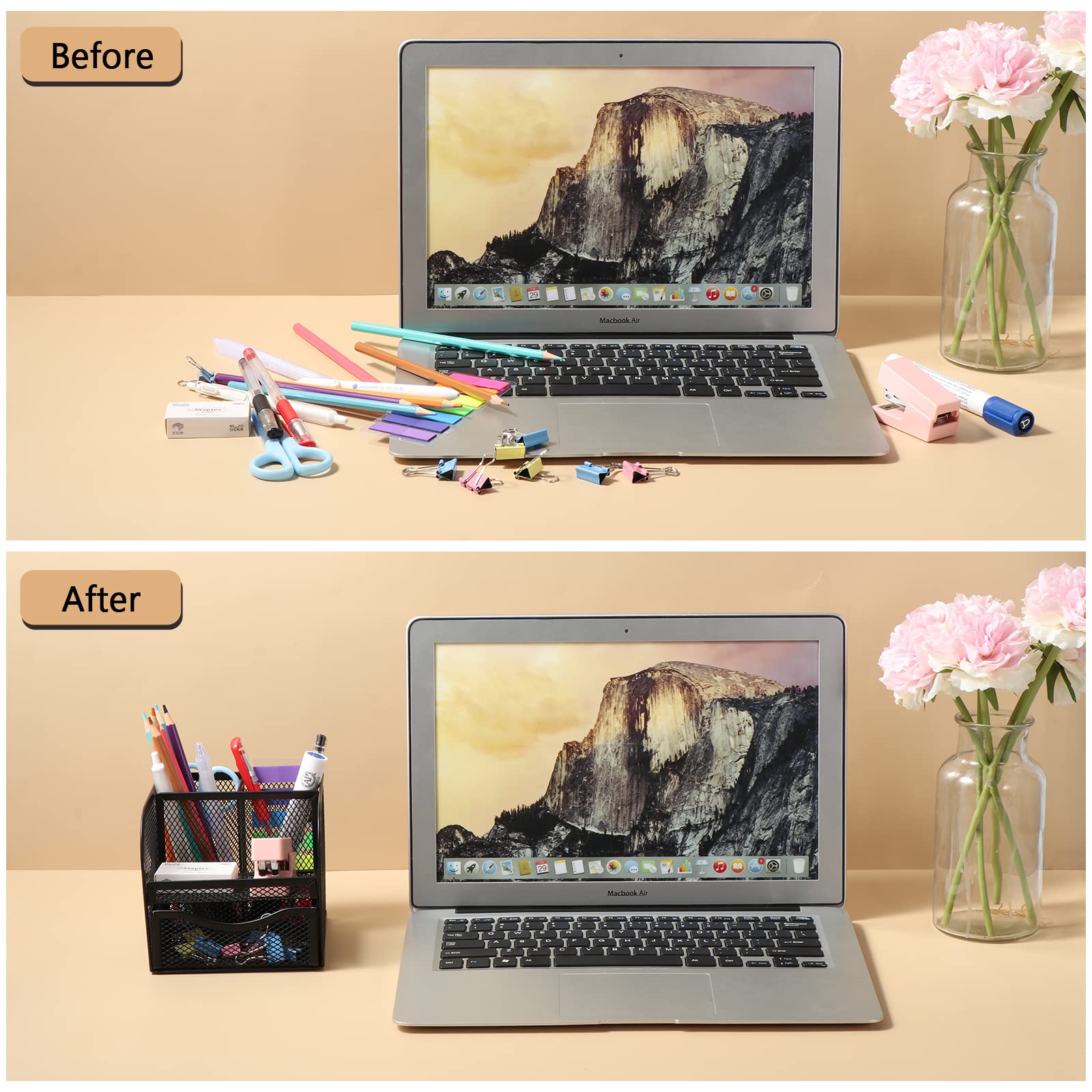 Vinabo Metal Mesh Desk Organiser - 4 Compartments | Tabletop Mount | Space Saving 3