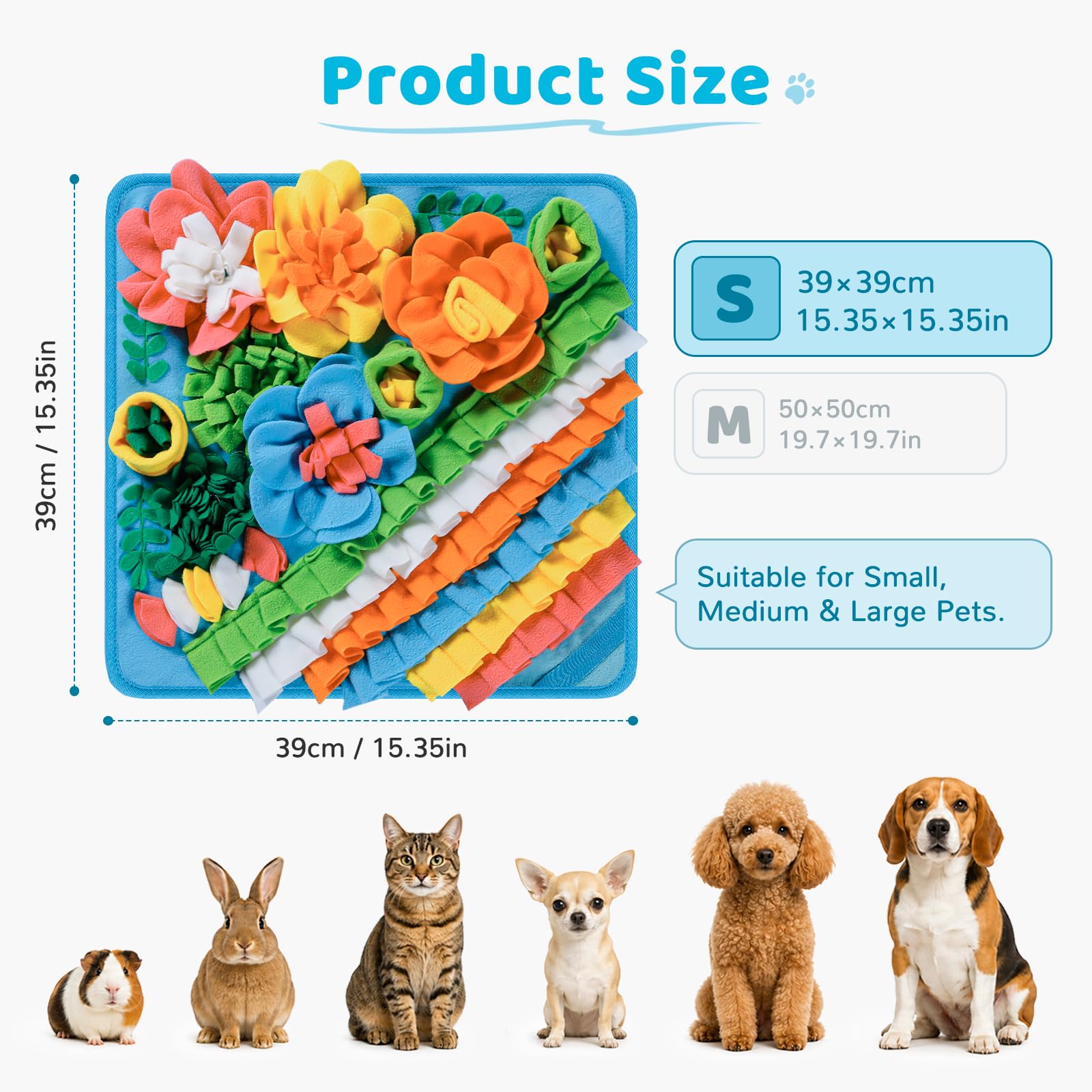 Gimars Snuffle Mat for Dogs - Interactive Puzzle Toy, Slow Feeder, Stress Relief | 39x39cm Blue