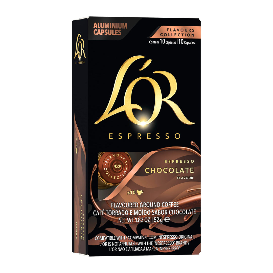 L'OR Espresso Chocolate Flavour Coffee Pods X10 (Pack of 10, 100 Aluminum Capsules)