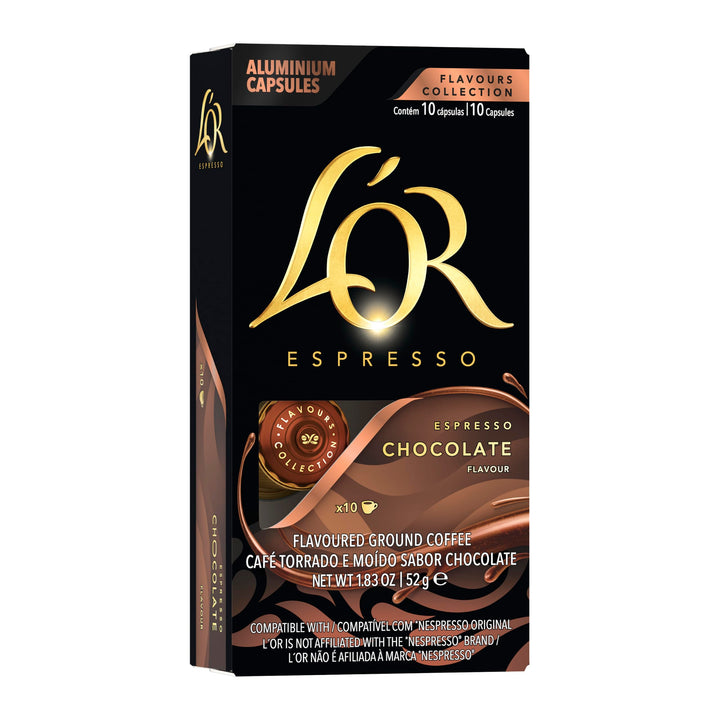 L'OR Espresso Chocolate Flavour Coffee Pods X10 (Pack of 10, 100 Aluminum Capsules)