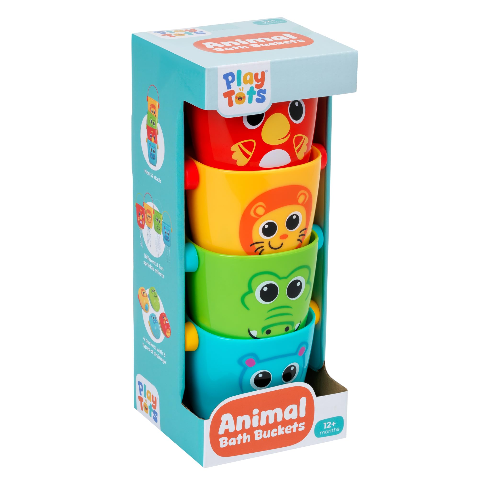 John Adams Play Tots Animal Bath Buckets Set - 4 Colorful Characters | Ages 12-72 Months