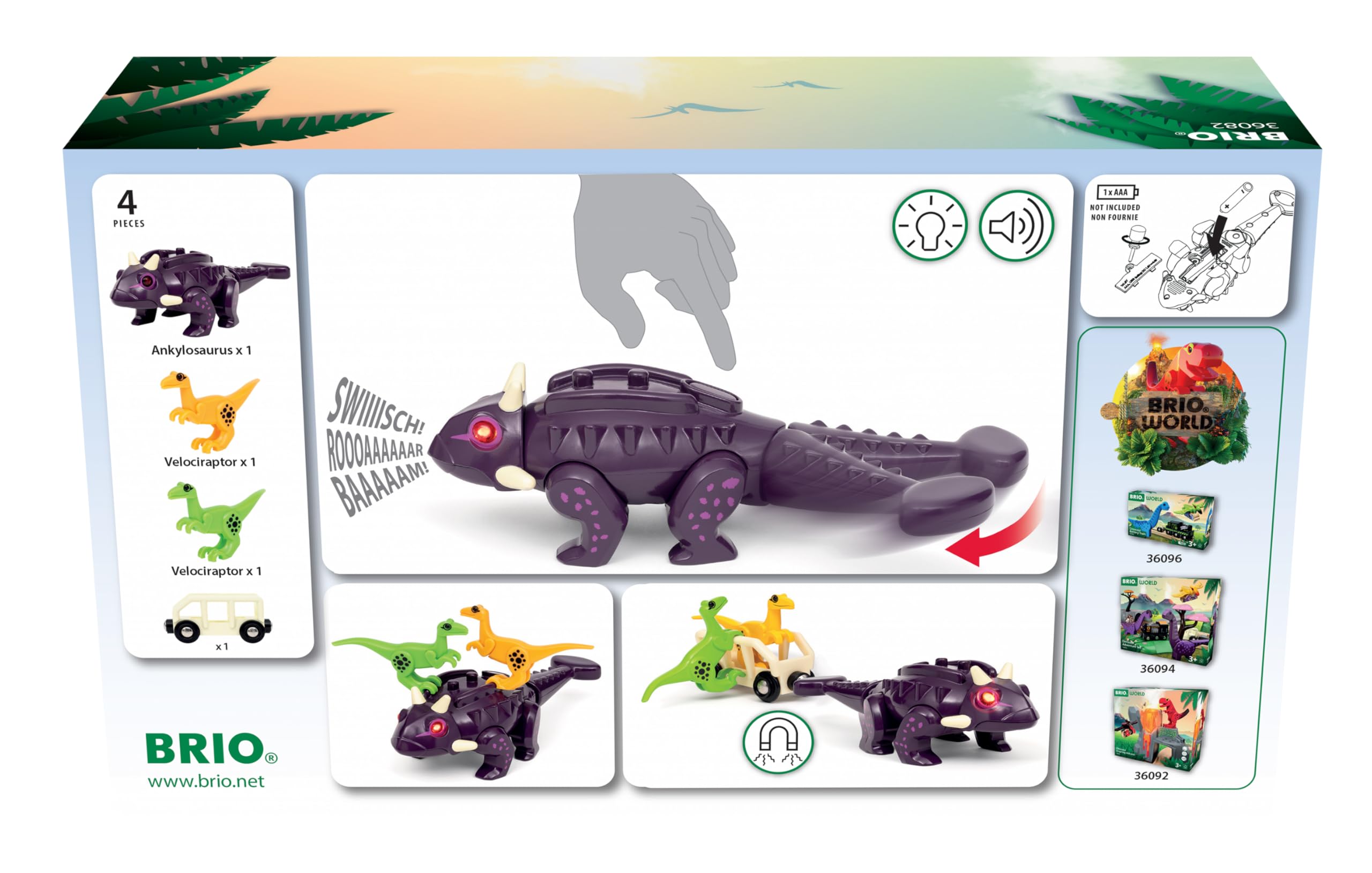 BRIO World Dinosaur Attack Set - Motion Activated Roar & Lights | Ages 3+ | FSC Wood & Plastic 6