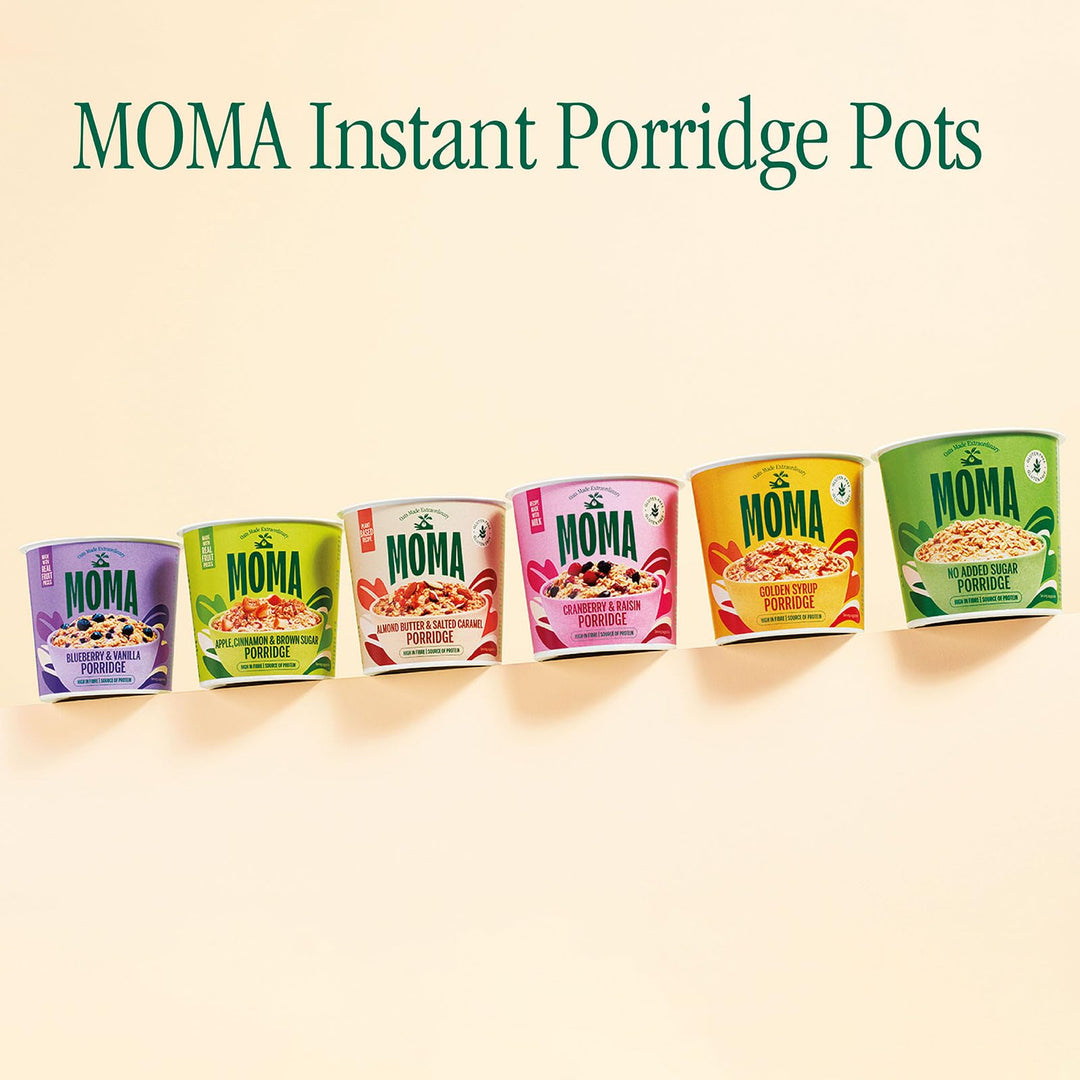 MOMA - Cranberry & Raisin Instant Porridge Pots - Pack of 12 x 70g - Gluten Free, High Fibre, Source of Protein