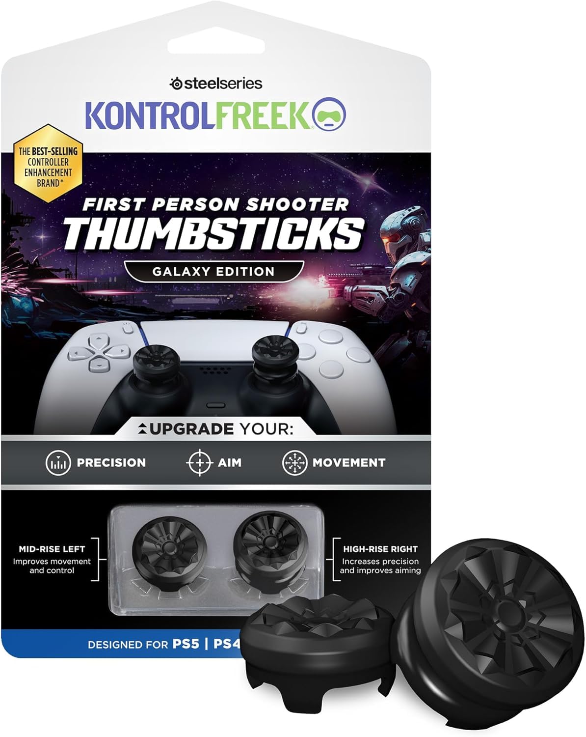 KontrolFreek FPS Freek Galaxy Black Performance Thumbsticks for PS4 & PS5 | Dual-Height Set 1