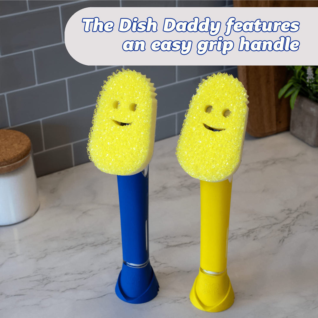 Scrub Daddy Dish Wand Scrubbing Brush with Handle - Soap Dispensing Dish Brush with Detachable Sponge Head, Blue