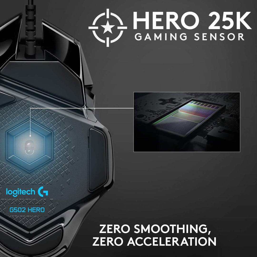 Logitech G502 HERO High Performance Wired Gaming Mouse - 25,600 DPI, 11 Programmable Buttons, Adjustable Weights, RGB LIGHTSYNC