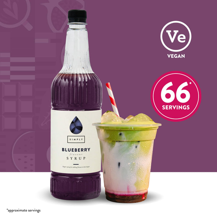 Simply - Blueberry Syrup Vegan & Nut Free Flavoured Syrup for Coffee, Cocktails & Beverages