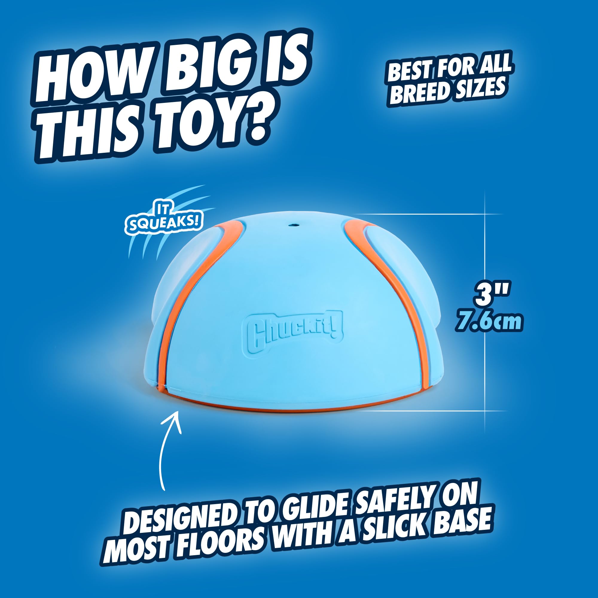 Chuckit! Indoor Super Slider Dog Toy - Glides on Floors | Squeaker Included | Blue Size M 3