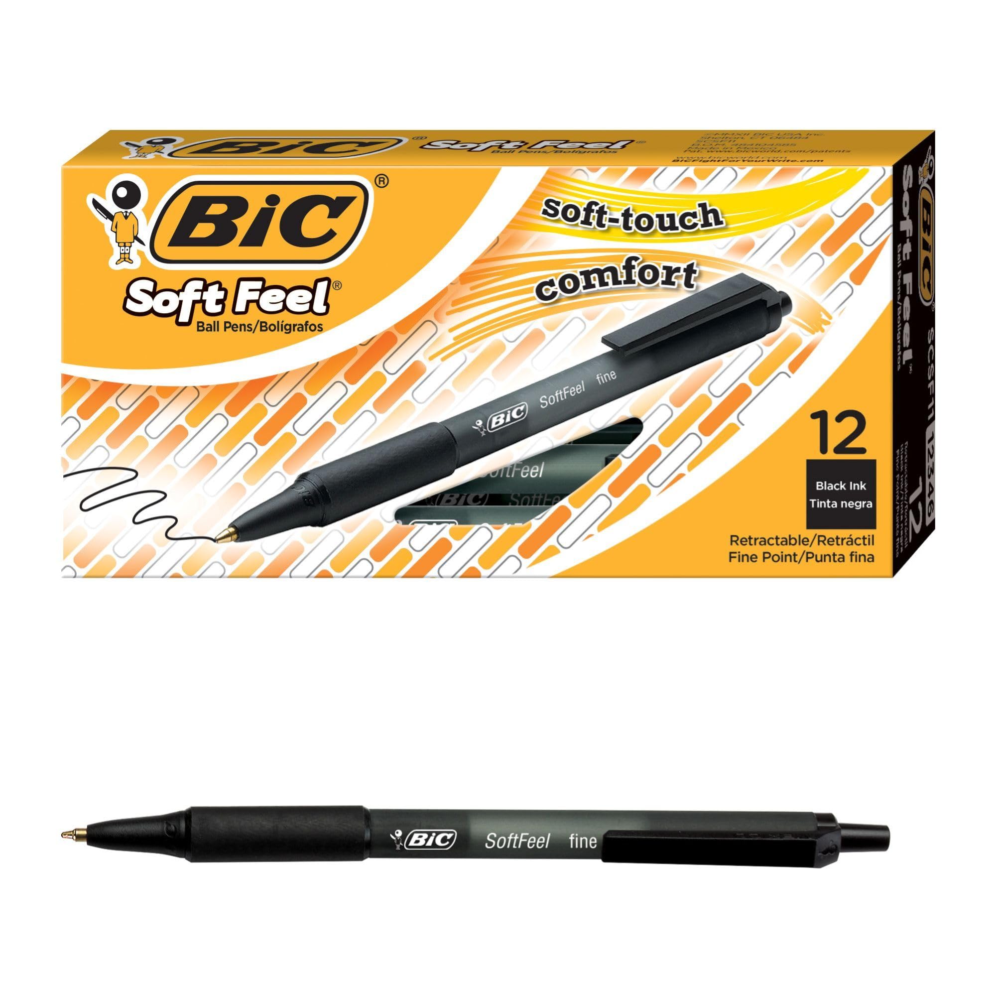BIC Soft Feel Retractable Ballpoint Pens - Black Ink, Medium 1.0mm Point, Comfort Grip, 12 Pack 1