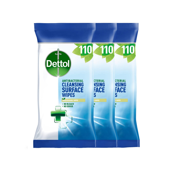 Dettol - Antibacterial Biodegradable Surface Cleaning Disinfectant Wipes 110 x 3
