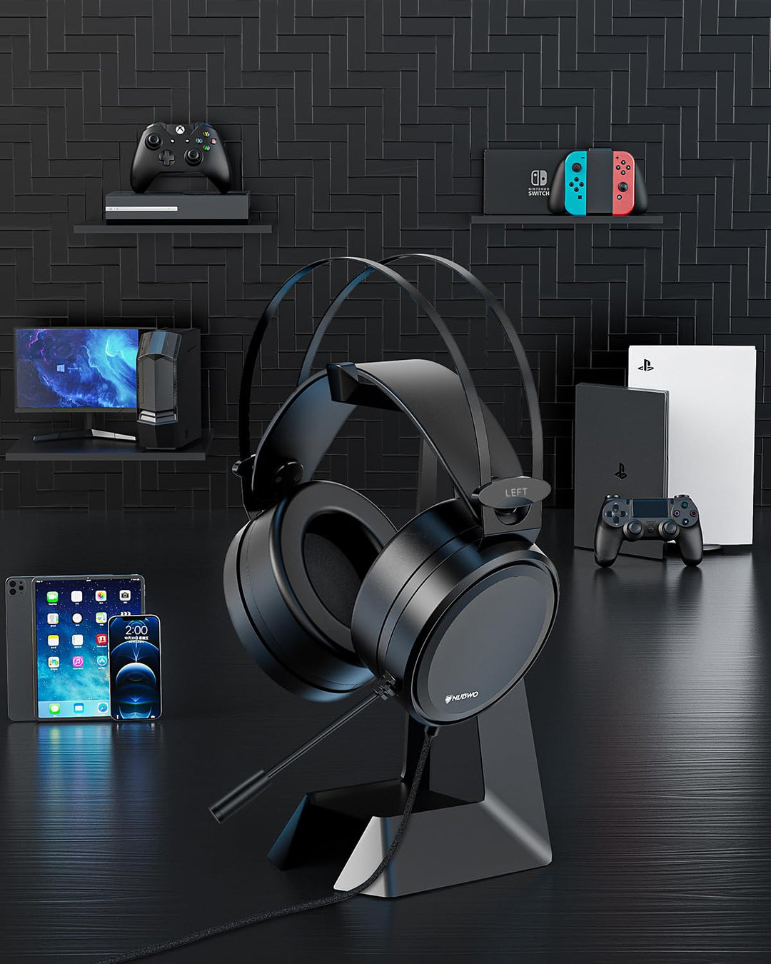 NUBWO N7 Gaming Headset - 50mm Drivers, Noise-Isolating Mic, Wired for PS4, Xbox One, PC, PS5, Nintendo Switch