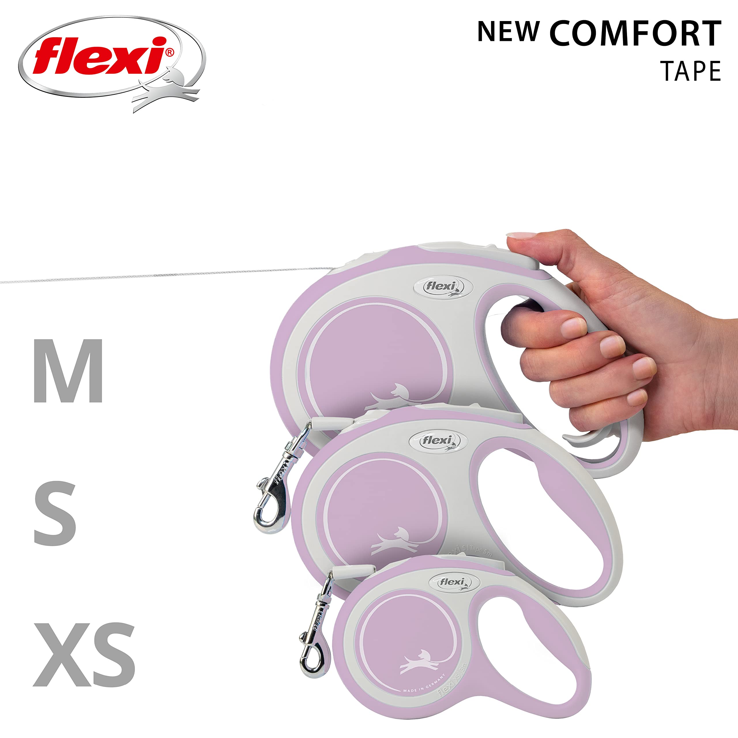 flexi New Comfort S Tape Retractable Lead | 5m Tape Leash | Max 15kg | Rose & Grey 5