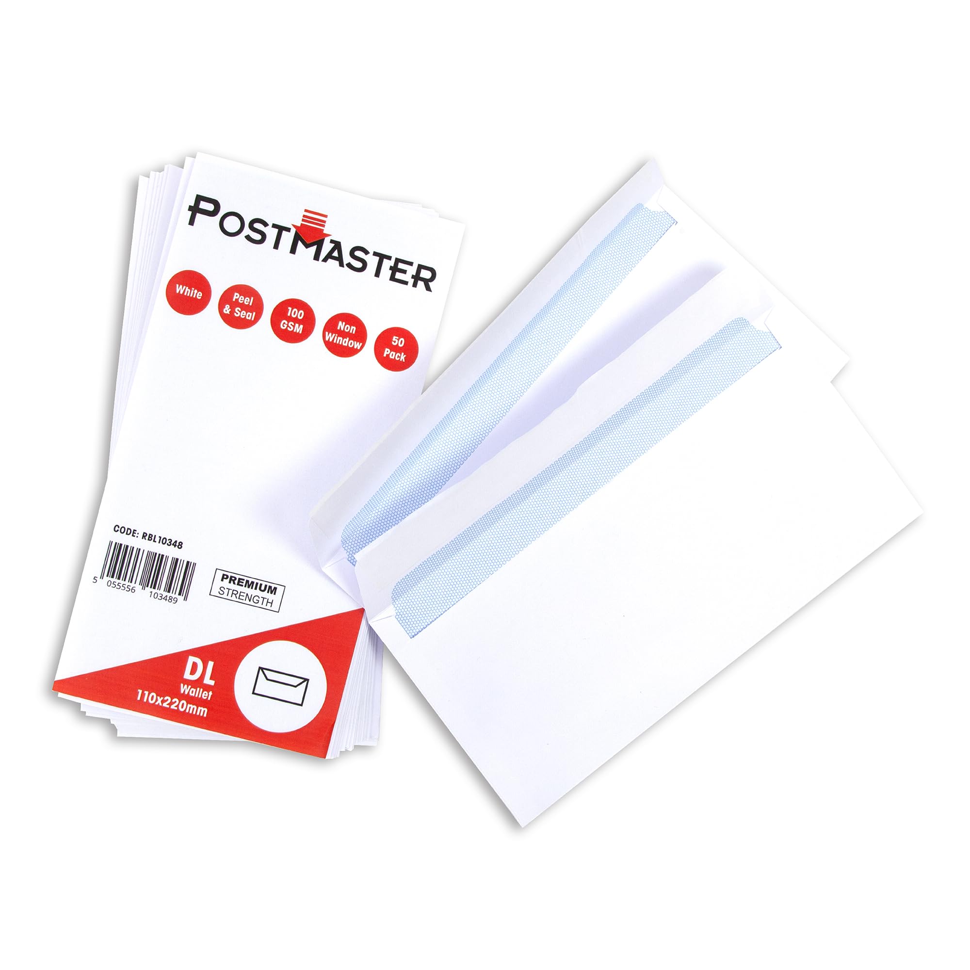 Postmaster DL Peel & Seal Envelopes - 100GSM White Paper | 50 Pack | Security Tint