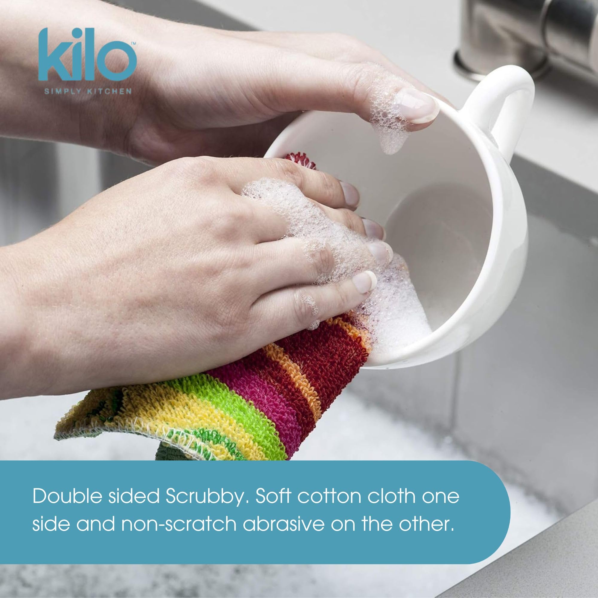 Kilo Scrubby Plus Non-Scratch Scourer with Delicate Cloth Side - Set of 3 | Multi-Purpose Cleaning 6