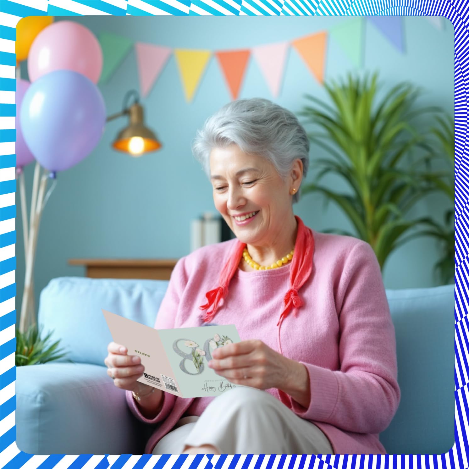 Stuff4 80th Birthday Card for Women - Fancy Floral Flowers | 145mm Square | Blank Inside 7