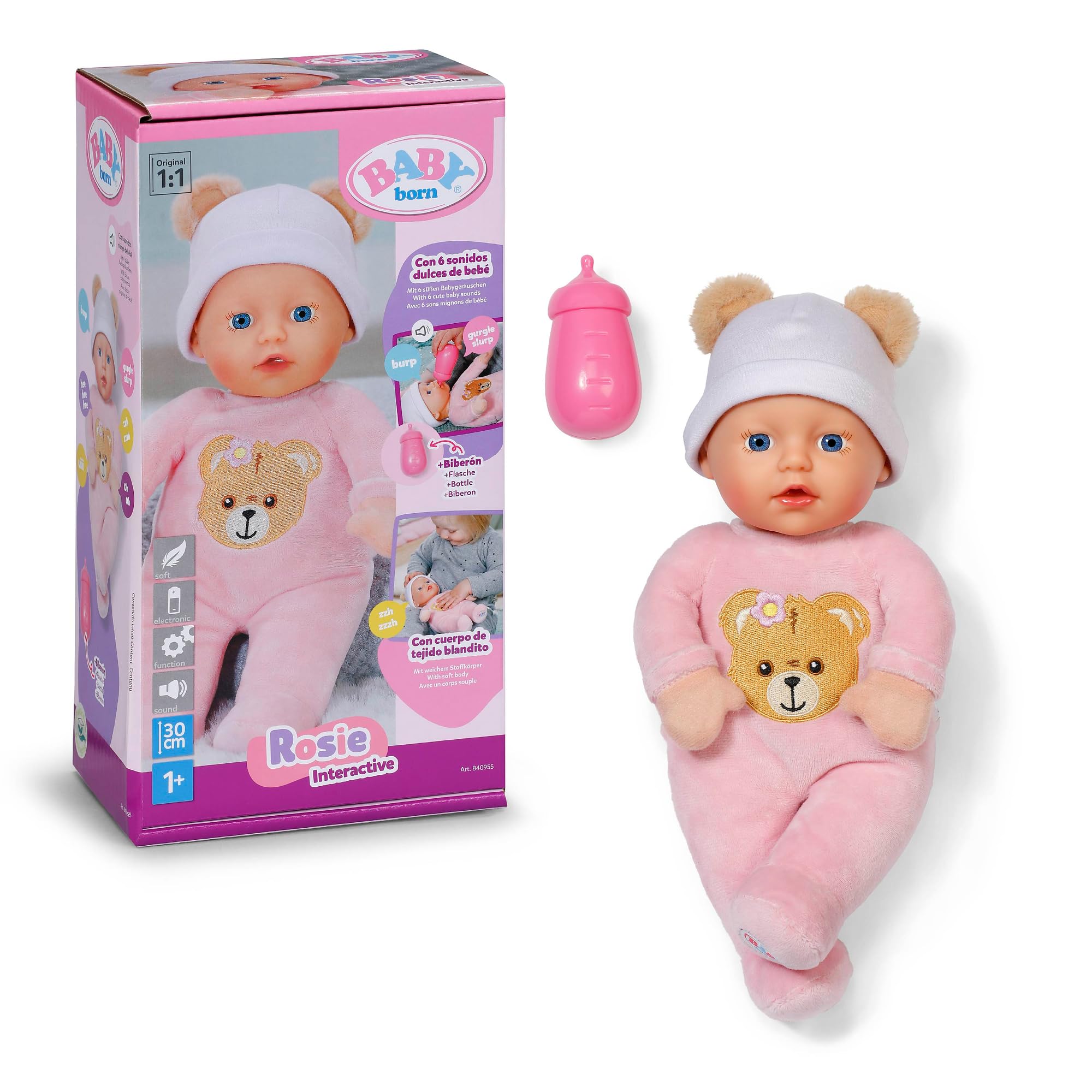 BABY born Interactive Rosie 30cm Soft Doll with 6 Sounds & Bottle | Ages 1+