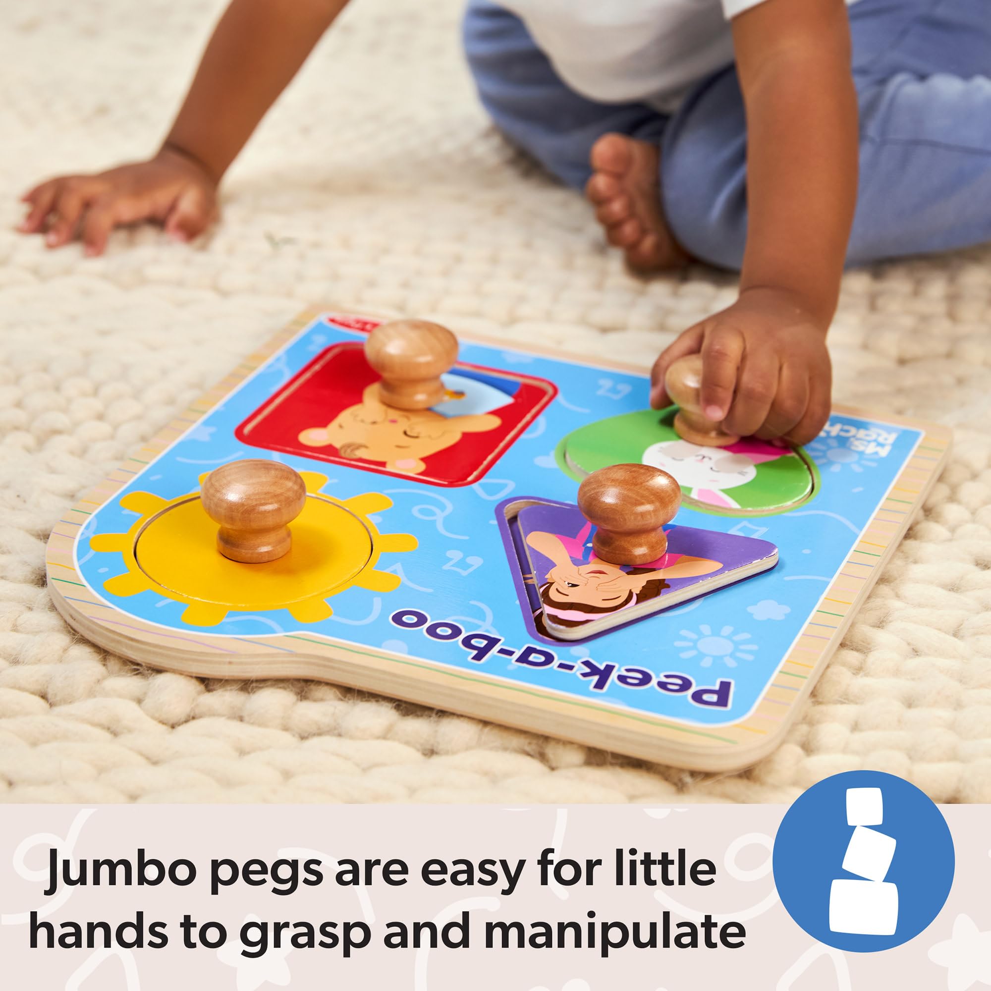 Melissa & Doug Ms Rachel Peek-a-Boo Jumbo Peg Puzzle - 4 Pieces, Wood, Ages 1+ 7