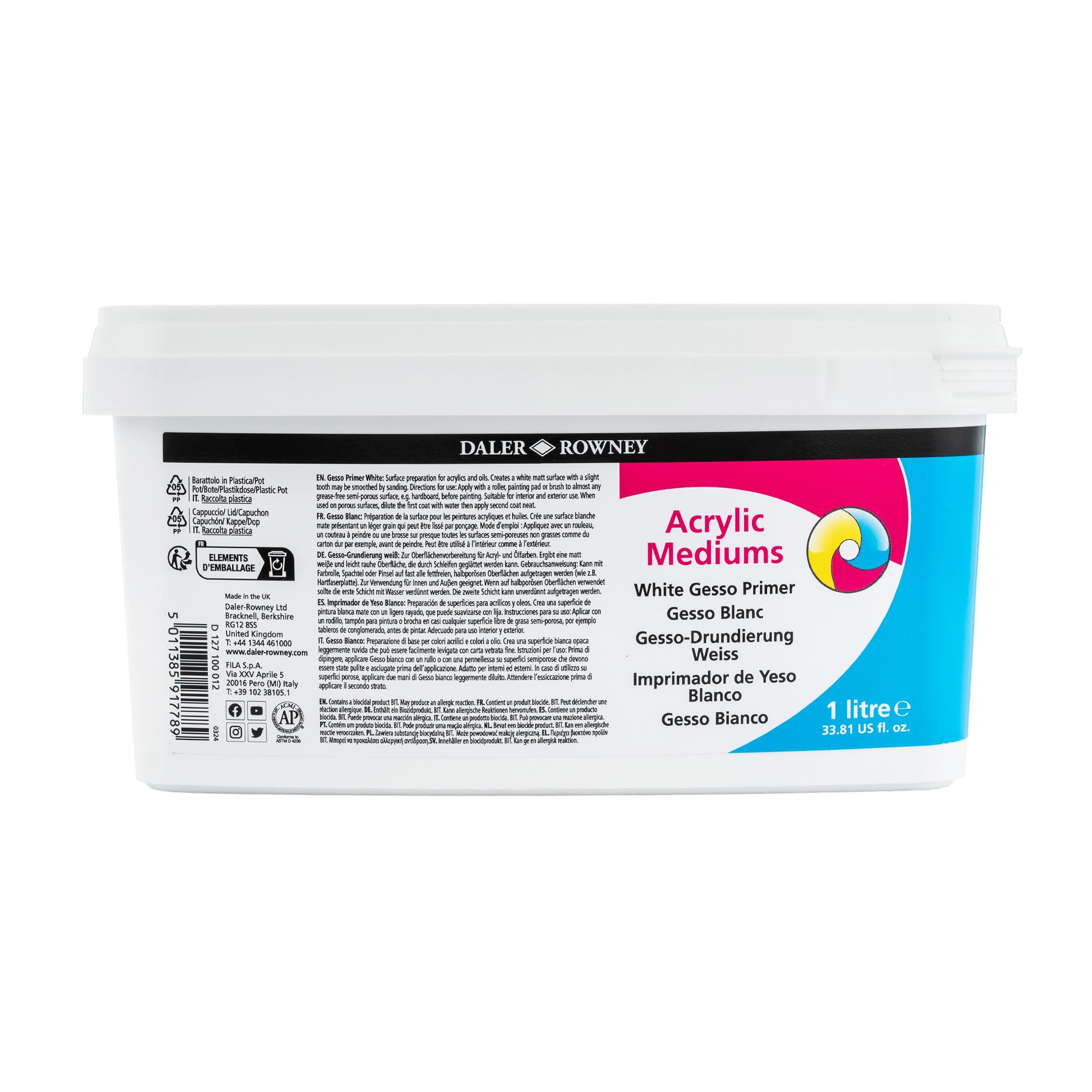 Daler-Rowney System3 1L Gesso Primer for Acrylic, Ideal for Professional Ar 1