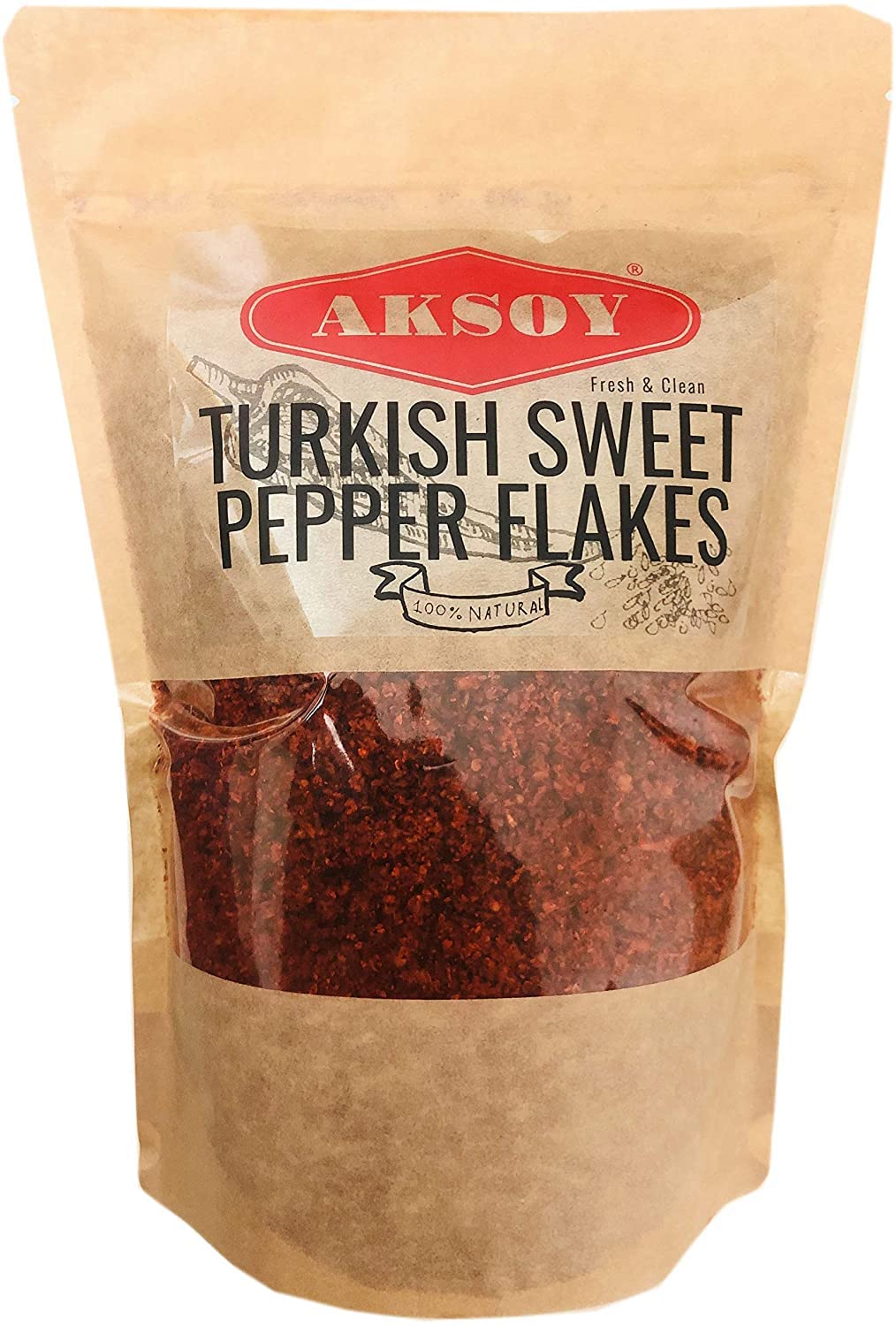 AKSOY Premium Turkish Sweet Red Pepper Flakes (Pul Biber) - 750g Resealable Bag | Mild & Sweet Flavor 1
