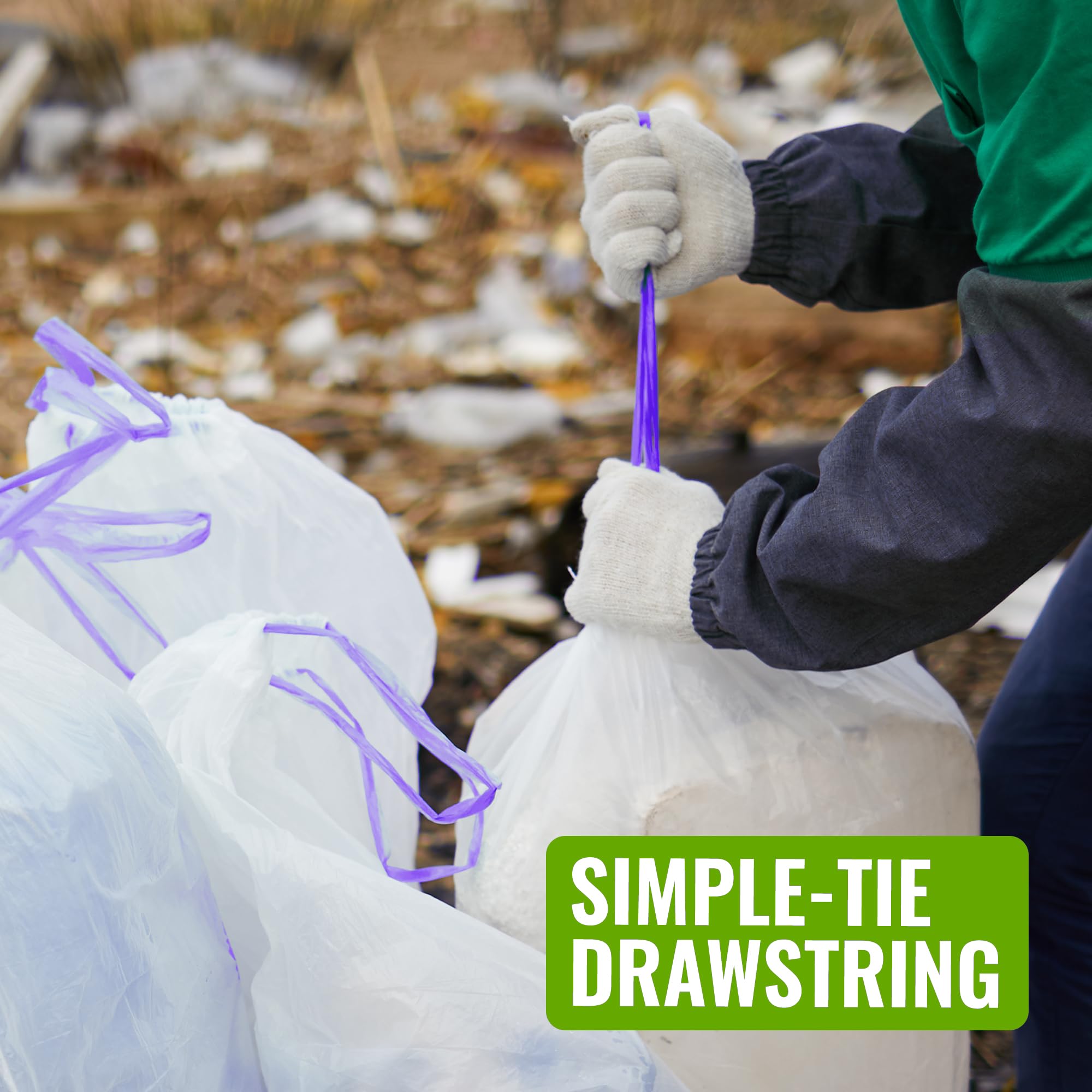 EcoBag Drawstring Bin Liners - 30L Capacity, Lavender Scented, 20 Pack | 25 Micron Heavy Duty 5