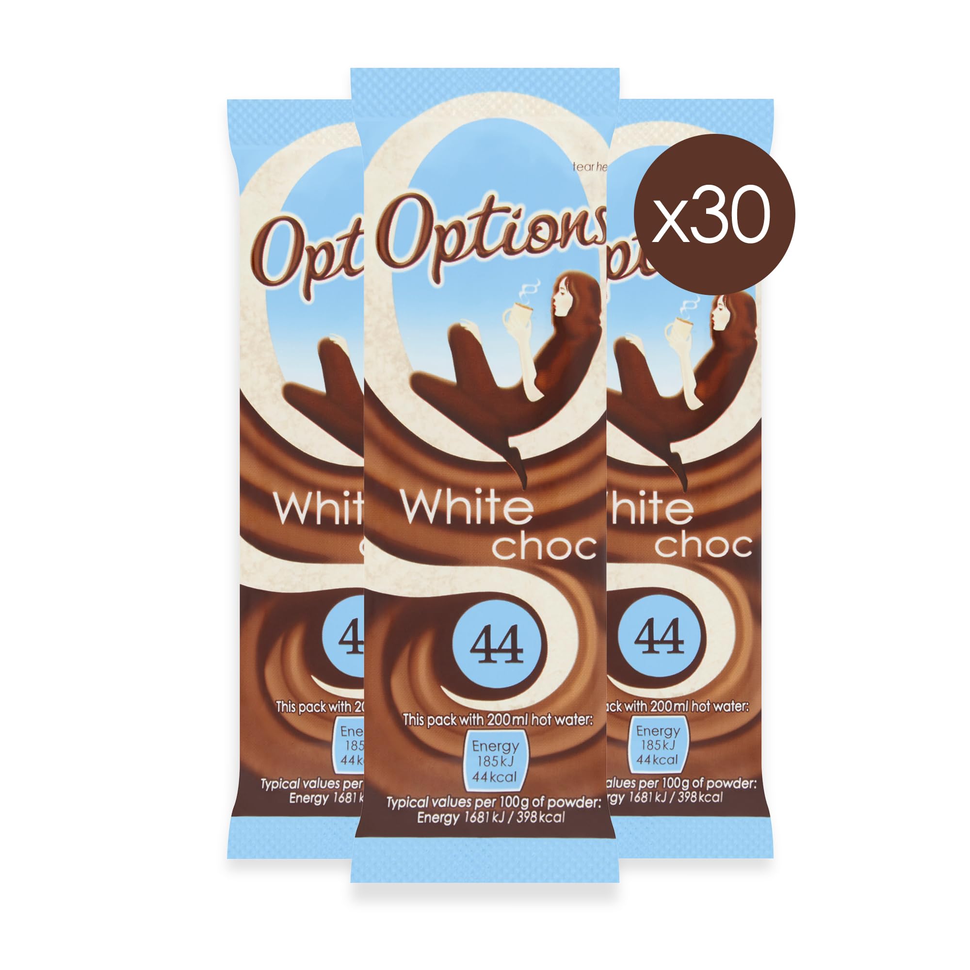 Options White Hot Chocolate Sachet - Real White Belgian Chocolate, Low Calorie | 30 x 11g Pack 1