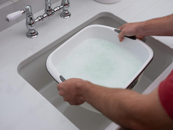 Addis - Premium Soft Grip Large Rectangular Washing Up Bowl, 9.5L, White & Grey