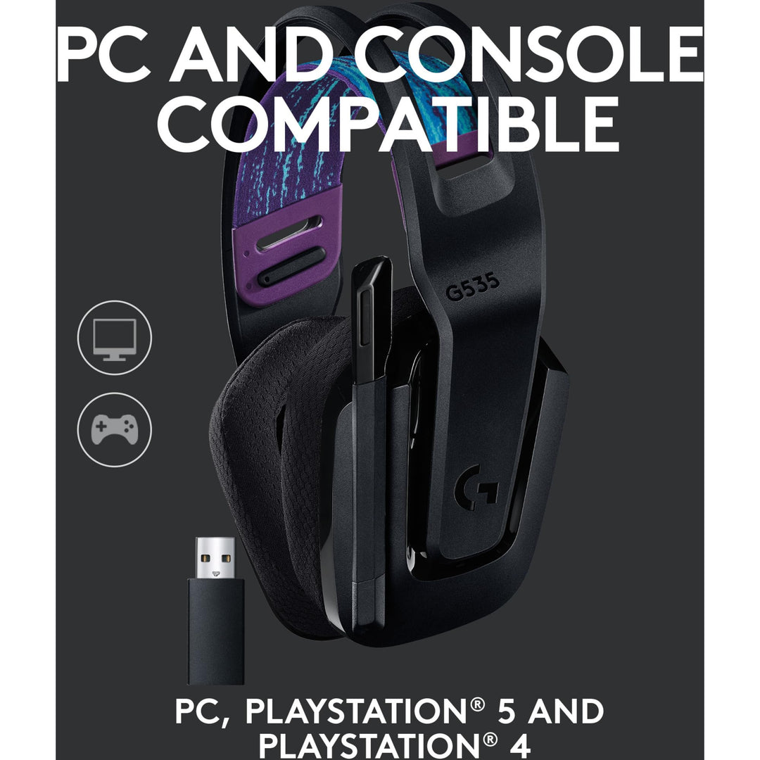 Logitech G G535 LIGHTSPEED Wireless Gaming Headset - 40mm Drivers, Lightweight 236g, USB Plug & Play for PC and PlayStation