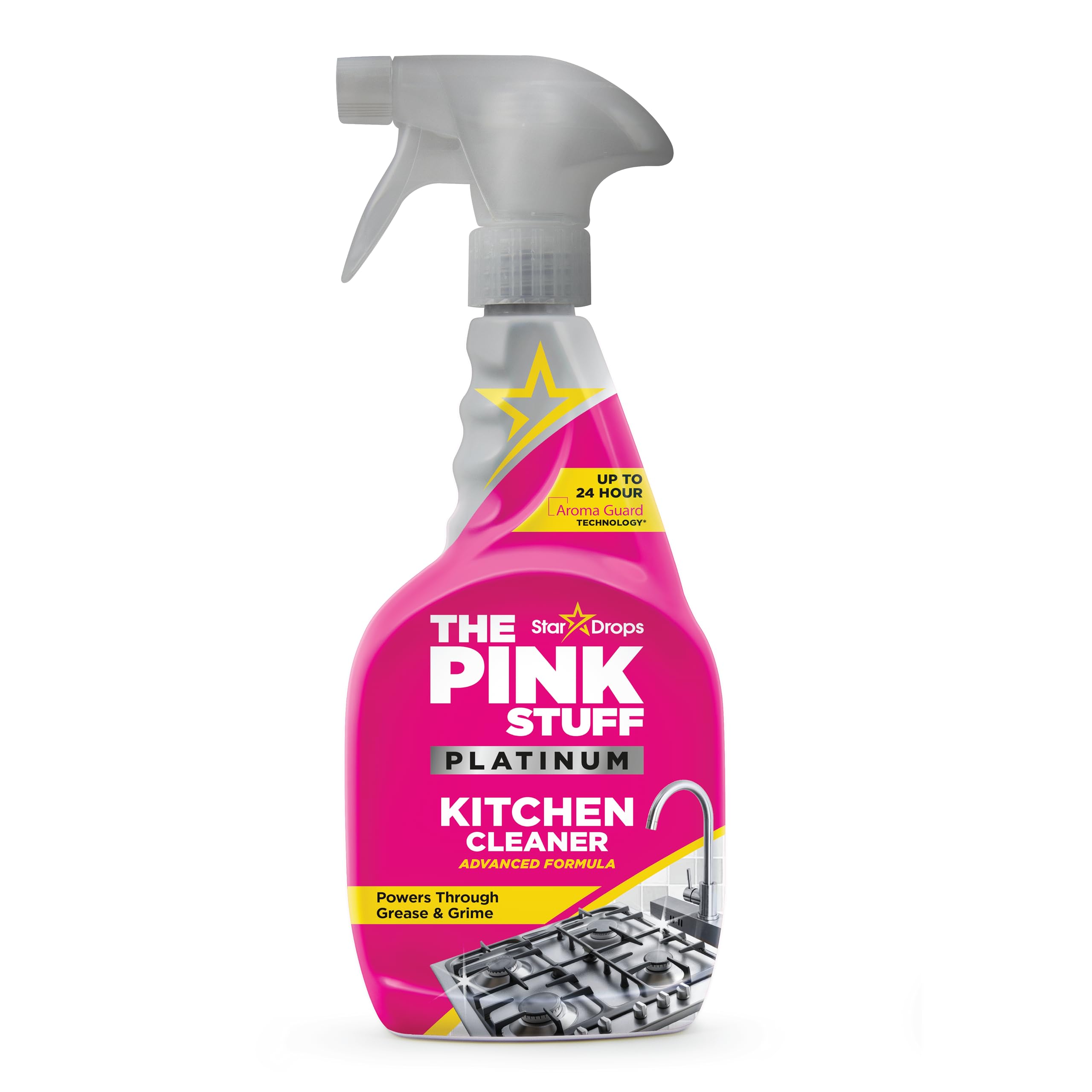 Stardrops The Pink Stuff Platinum Kitchen Cleaner Spray - Cuts Grease & Grime | 750ml | Wild Rhubarb & Dragonfruit Scent