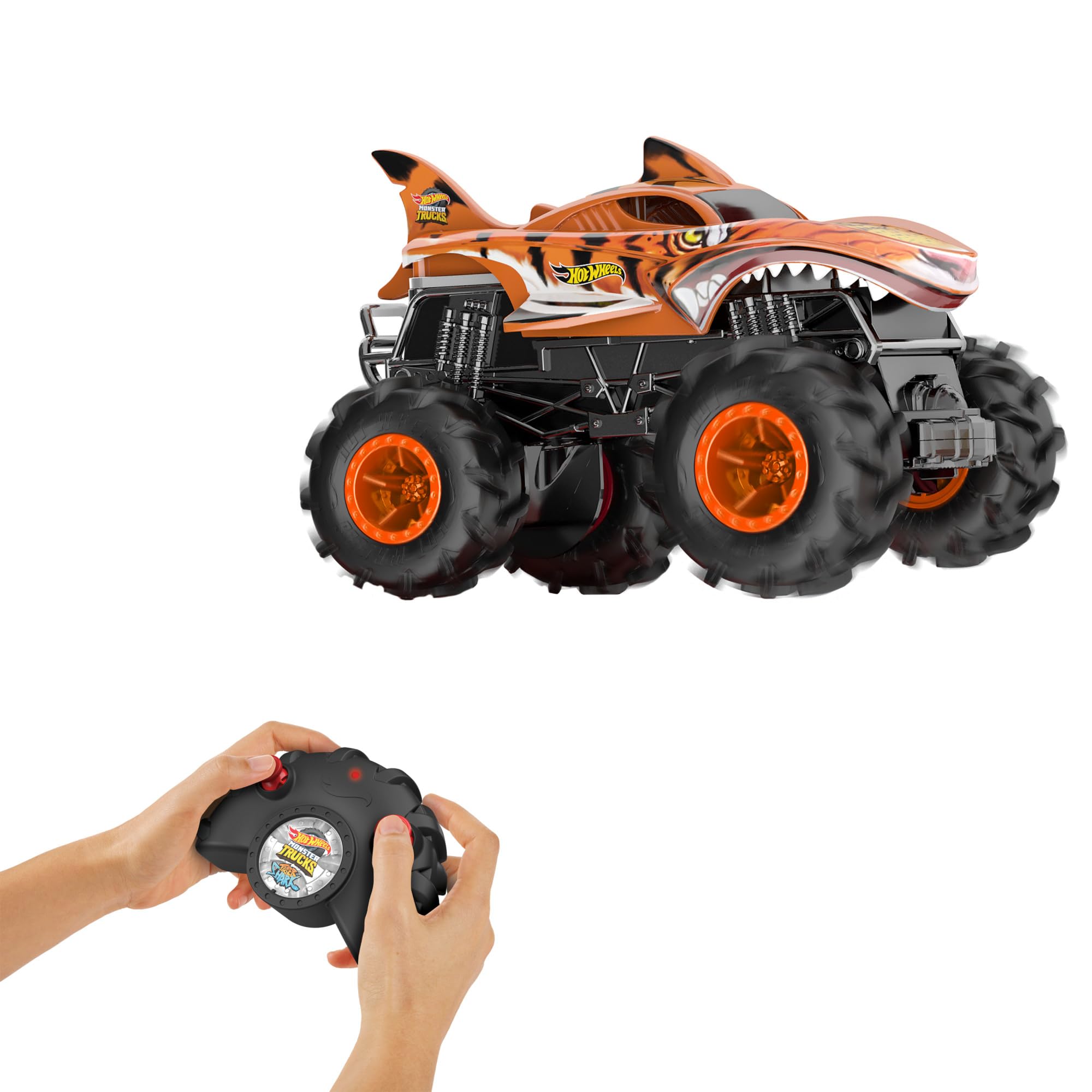 Hot Wheels Monster Trucks HW Tiger Shark RC Car - 1:24 Scale, 5 MPH, 100 ft Range