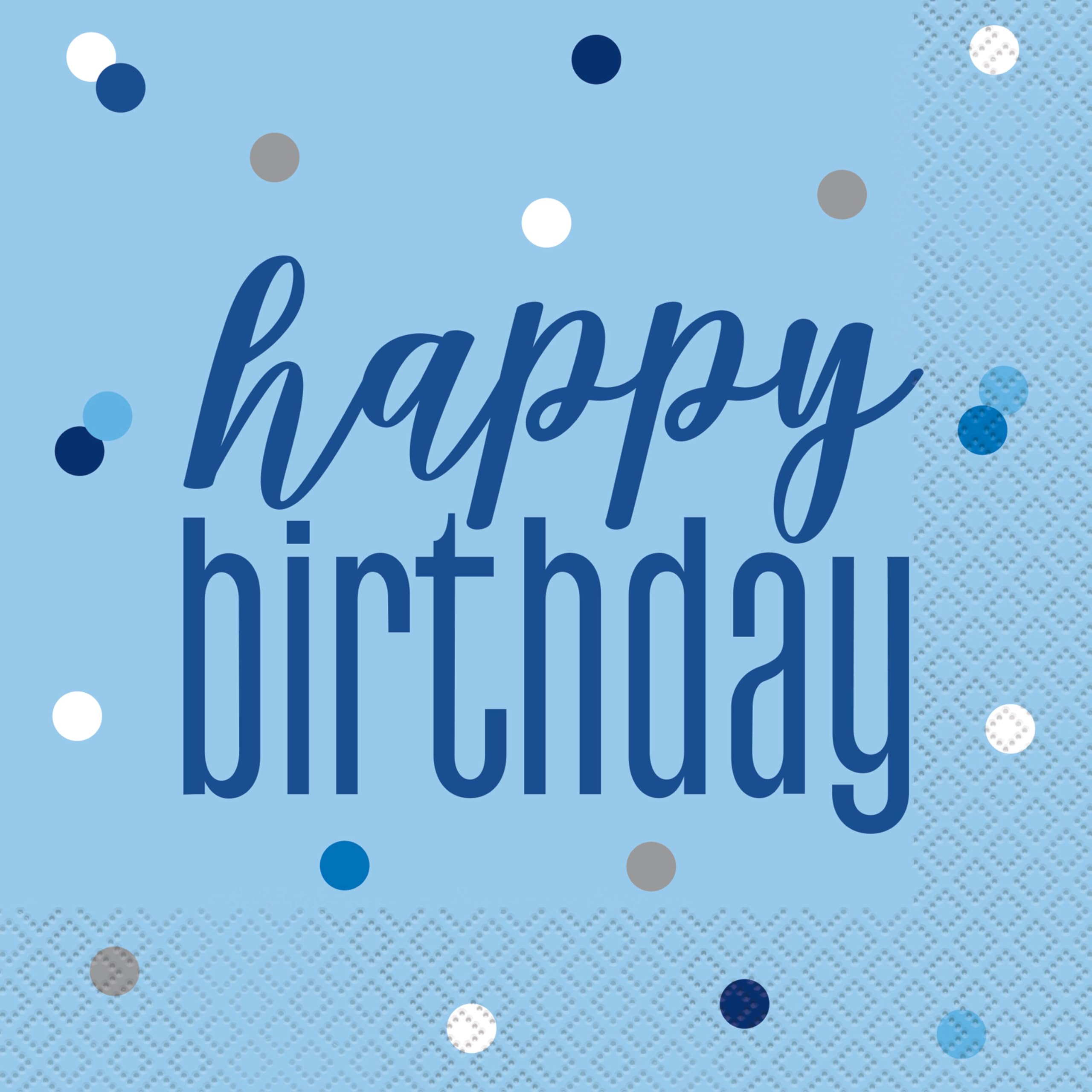 Unique Dazzling Glitz Blue & Silver Happy Birthday Luncheon Napkins - 16 Count | 16cm