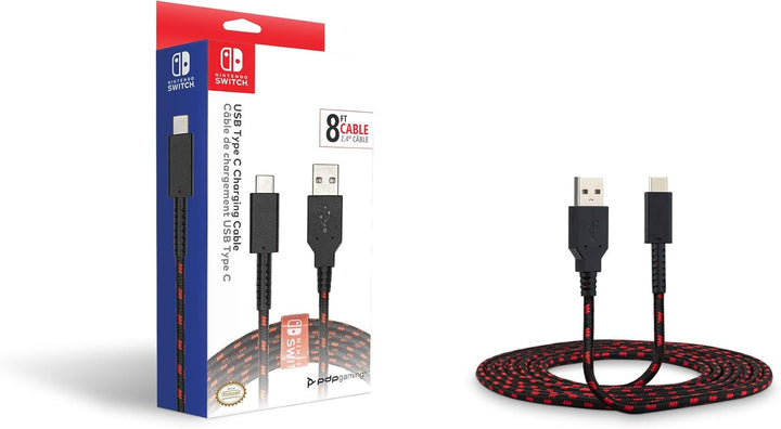 PDP 8-Foot USB-C Charging Cable for Nintendo Switch - Black/Red