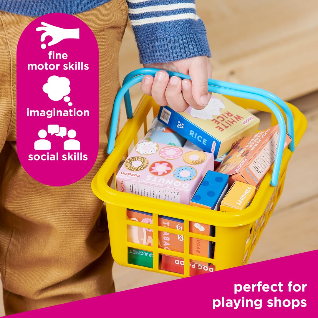 Casdon Colourful Toy Shopping Basket for Children Aged 2+ | 20 Piece Set | Yellow Plastic 3